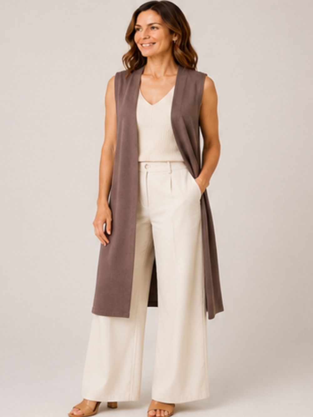 Brian Bailey - Mocha Sleeveless Maxi Ponte Vest - Sz M